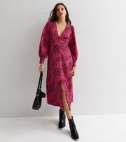 New Look Pink Abstract Print V Neck Long Sleeve Button Front Midi Dress